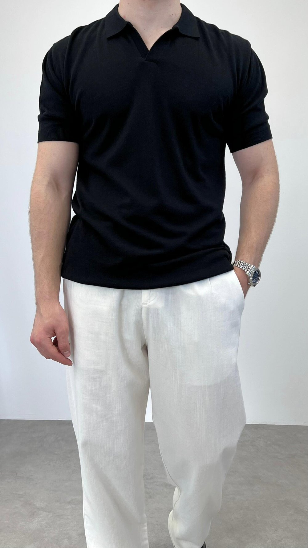 ÖRME POLO YAKA DÜĞMESİZ T-SHIRT SİYAH