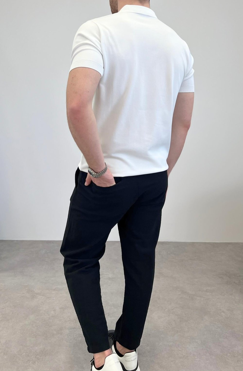 ÖRME POLO YAKA ETNİK DESEN BEYAZ
