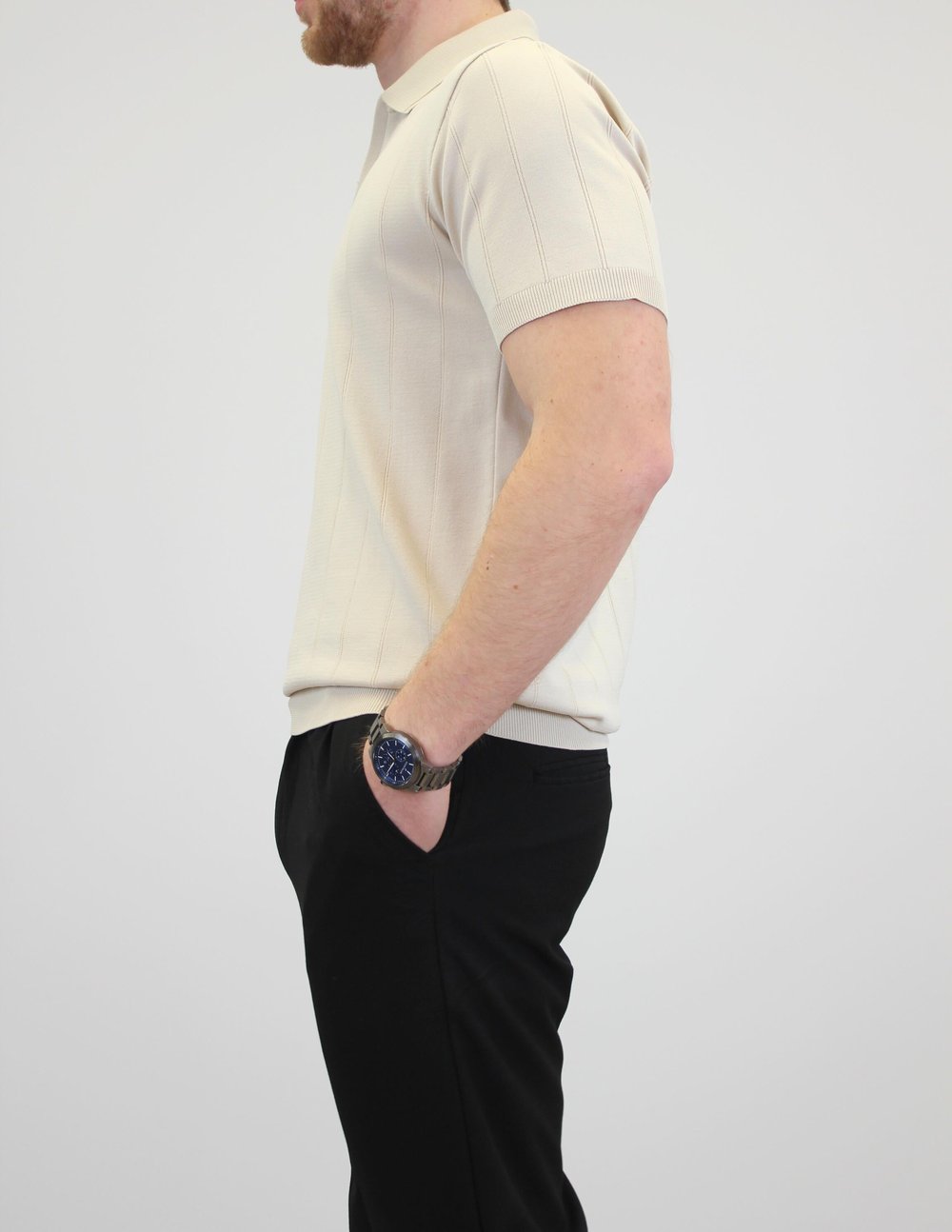 ÖRME POLO YAKA FİTİLLİ T-SHIRT TAŞ
