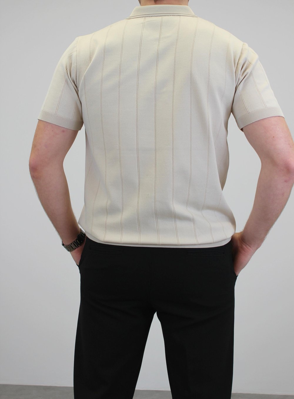 ÖRME POLO YAKA FİTİLLİ T-SHIRT TAŞ