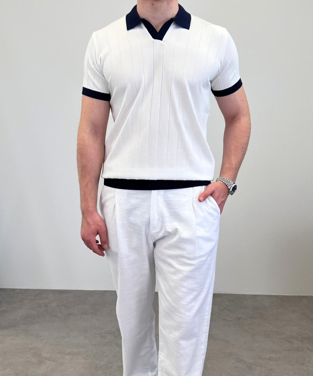 ÖRME POLO YAKA KALIN FİTİLLİ T-SHIRT