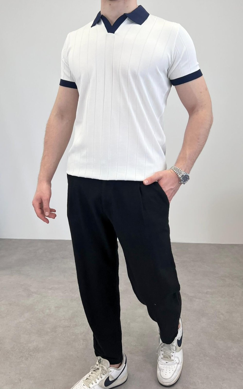 ÖRME POLO YAKA KALIN FİTİLLİ T-SHIRT