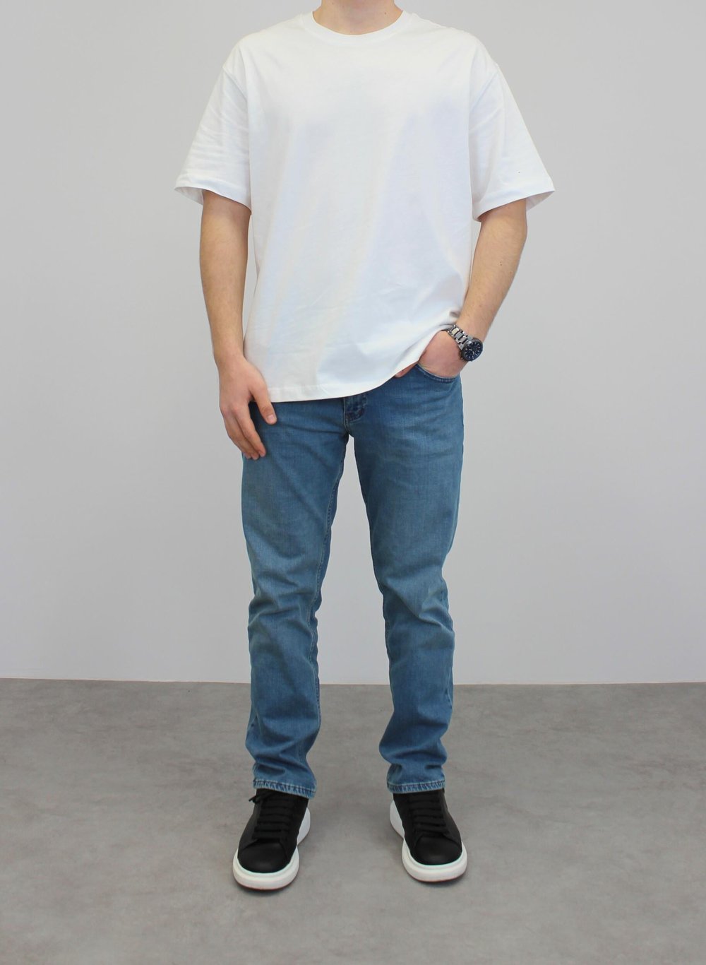 OVERSIZE BİSİKLET YAKA T-SHIRT BEYAZ