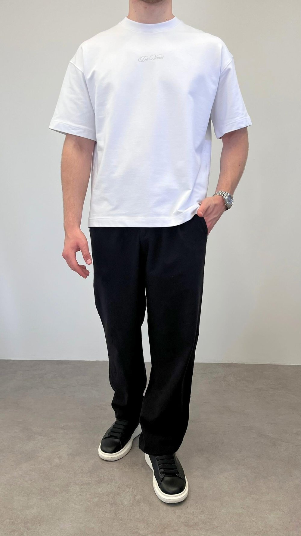 OVERSIZE DA VINCI 3D BASKILI T-SHIRT BEYAZ