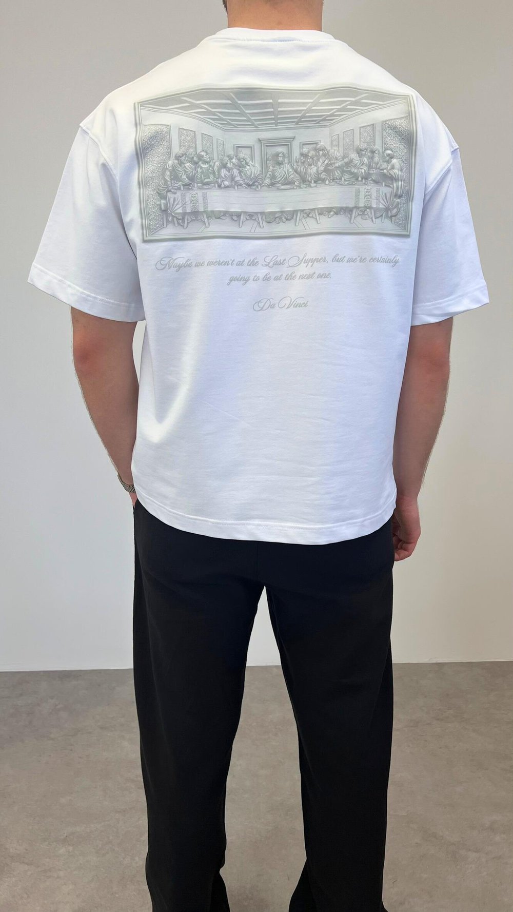 OVERSIZE DA VINCI 3D BASKILI T-SHIRT BEYAZ