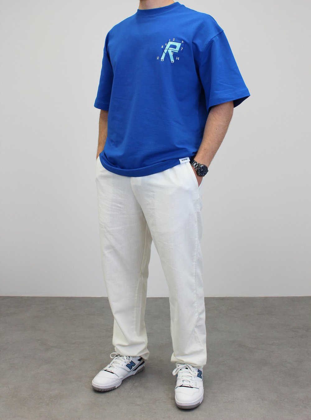 OVERSİZE R BASKILI T-SHIRT MAVİ