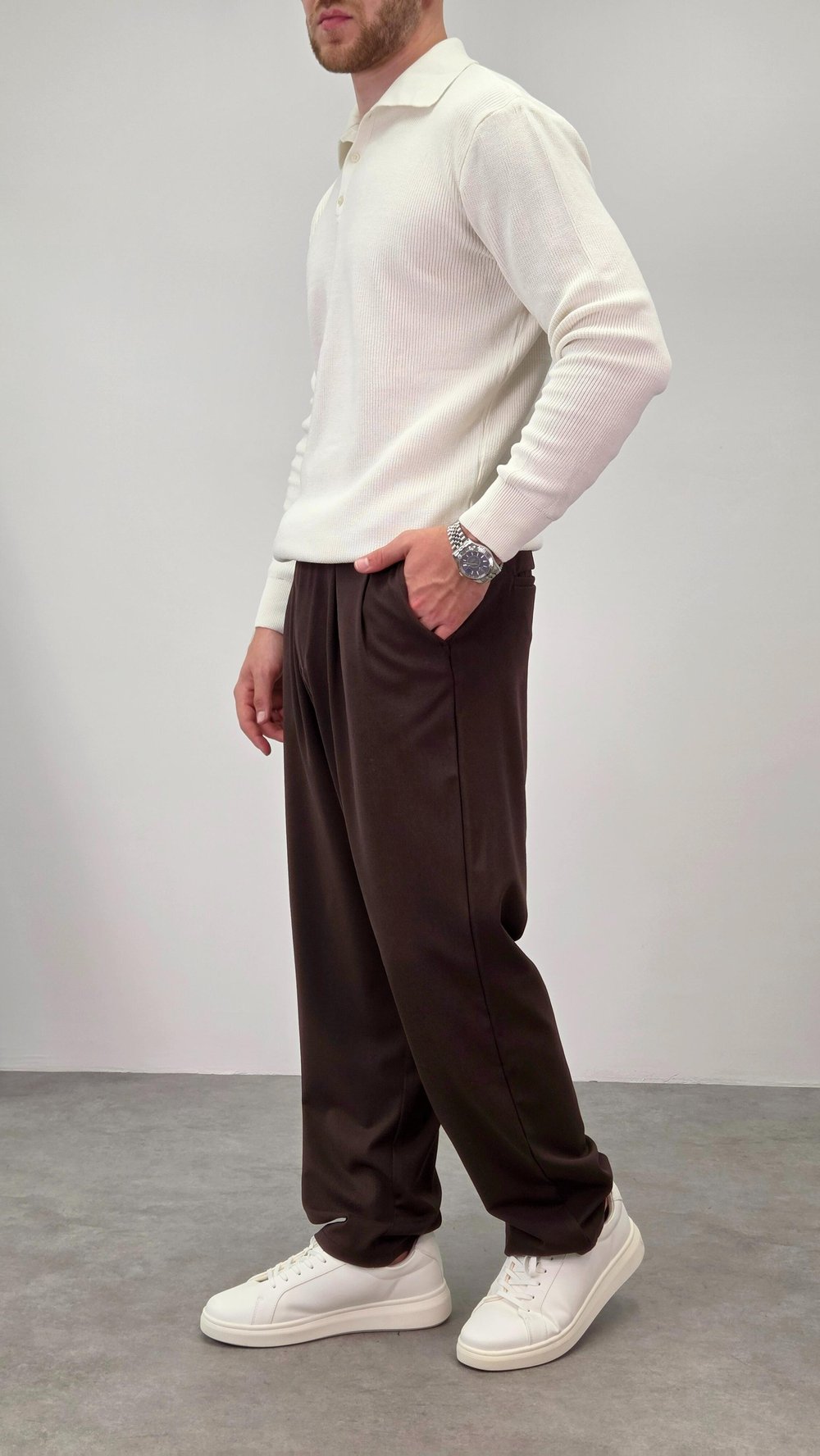 PİLELİ BAGGY KUMAŞ PANTOLON KAHVERENGİ