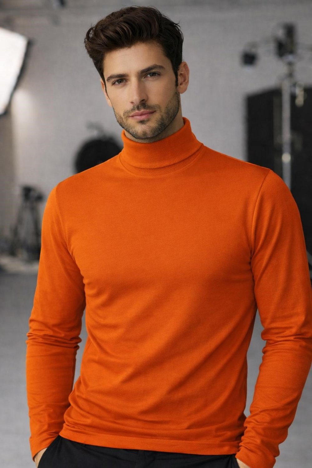 Erkek 30/1 Penye İnterlok Kumaş Esnek Regular Fit Yarım Balıkçı Yaka Sweatshirt