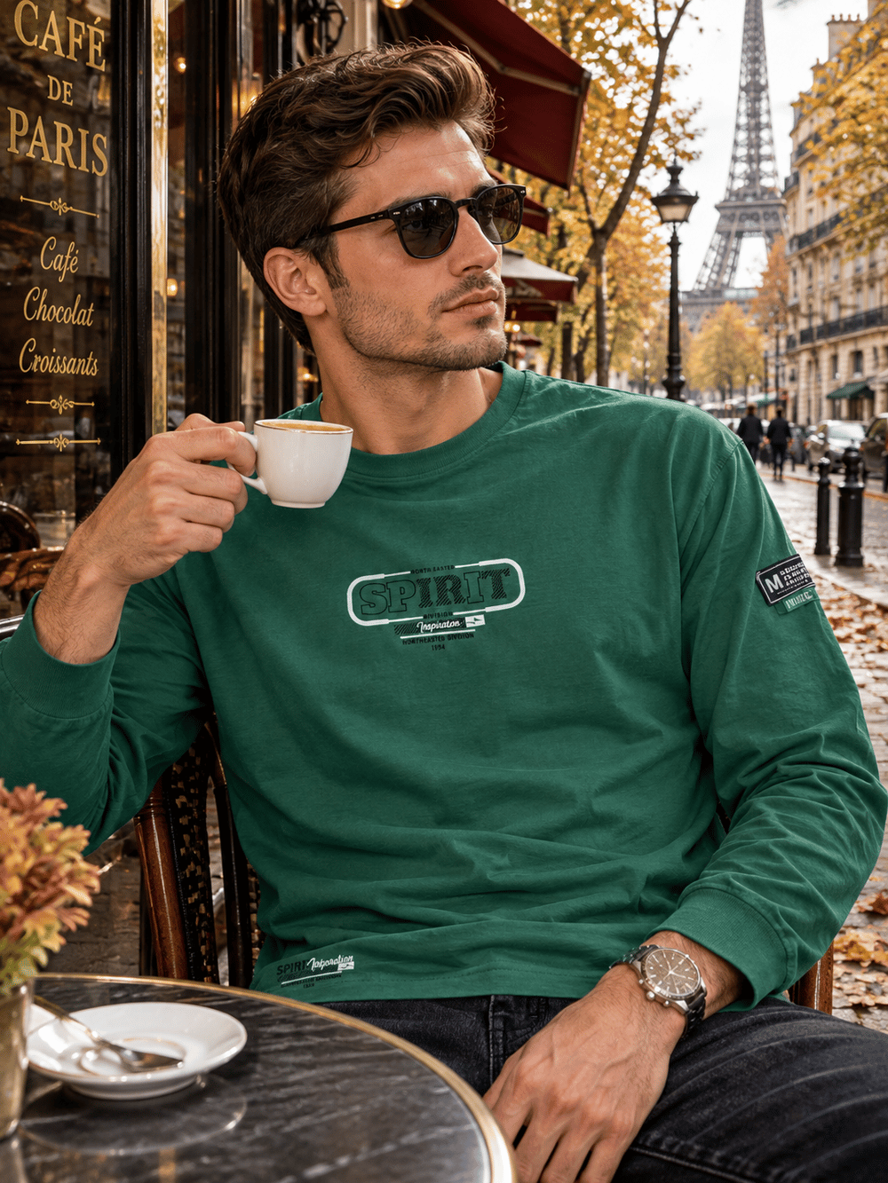 Erkek Baharlık Yuvarlak Yaka Sweatshirt Uzun Kollu Tshirt
