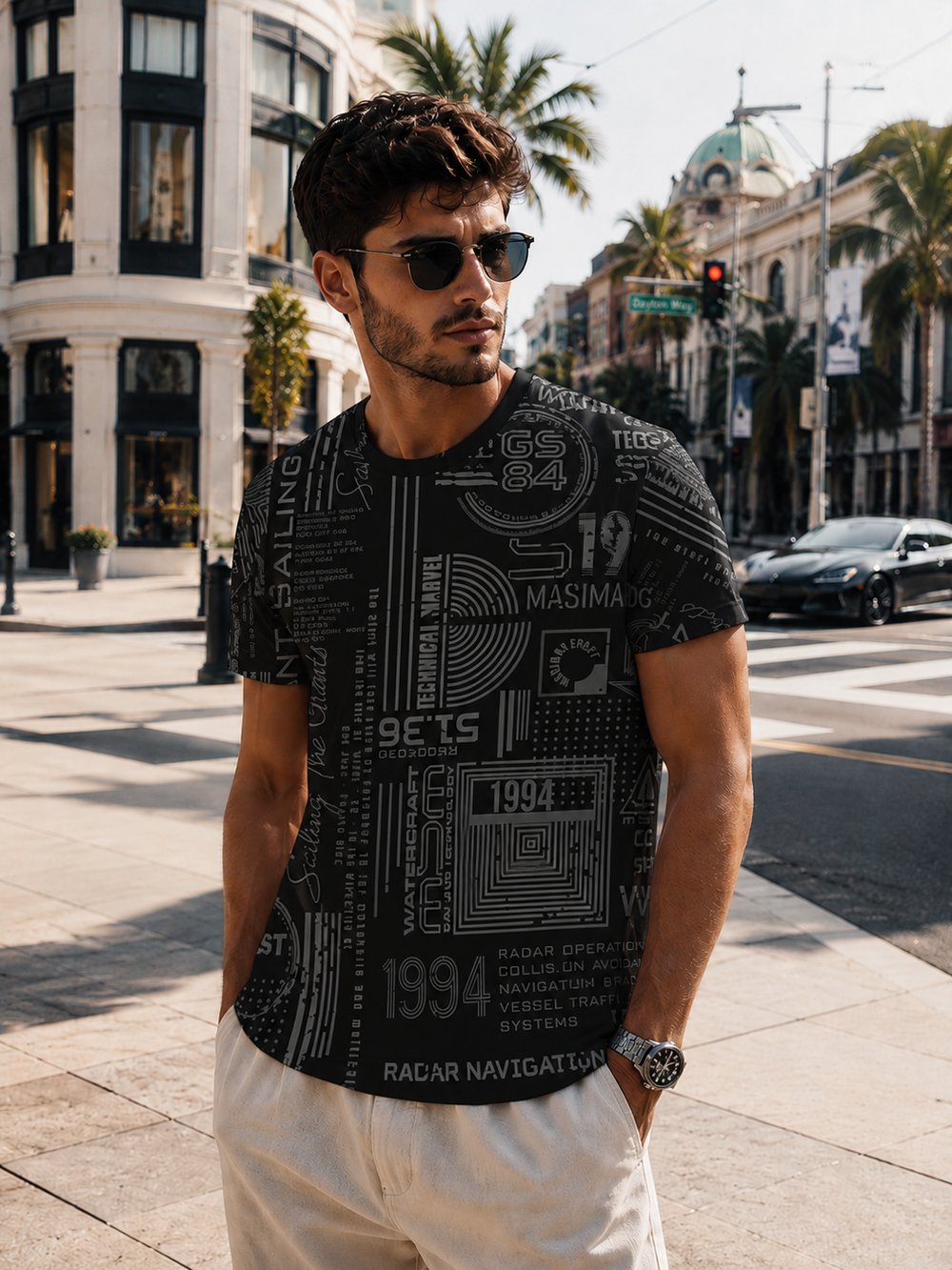 Erkek Desenli Bisiklet Yaka Basic Spor T-shirt