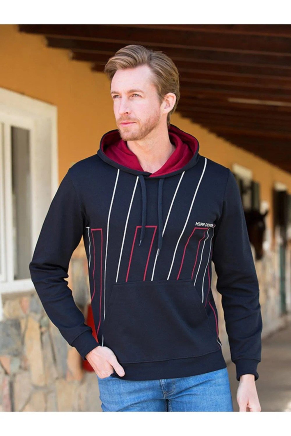 Erkek Kapüşonlu Esnek Yumuşak Dokulu Interlok Kumaş Baskılı Slim Fit Sweatshirt