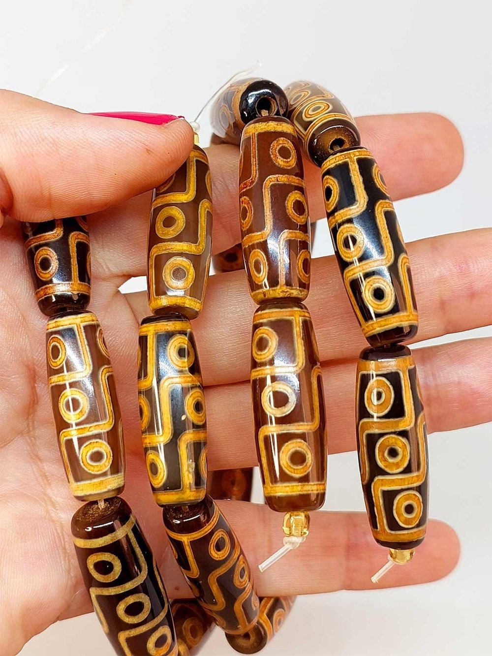 9 Göz Tibet Akik Taşı Silindir Kesim 10x30mm Dizi (45782)