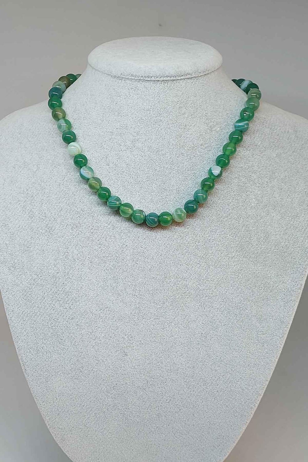 Akik Taşı Yeşil Kolye 8mm (7888) (Klipsli)