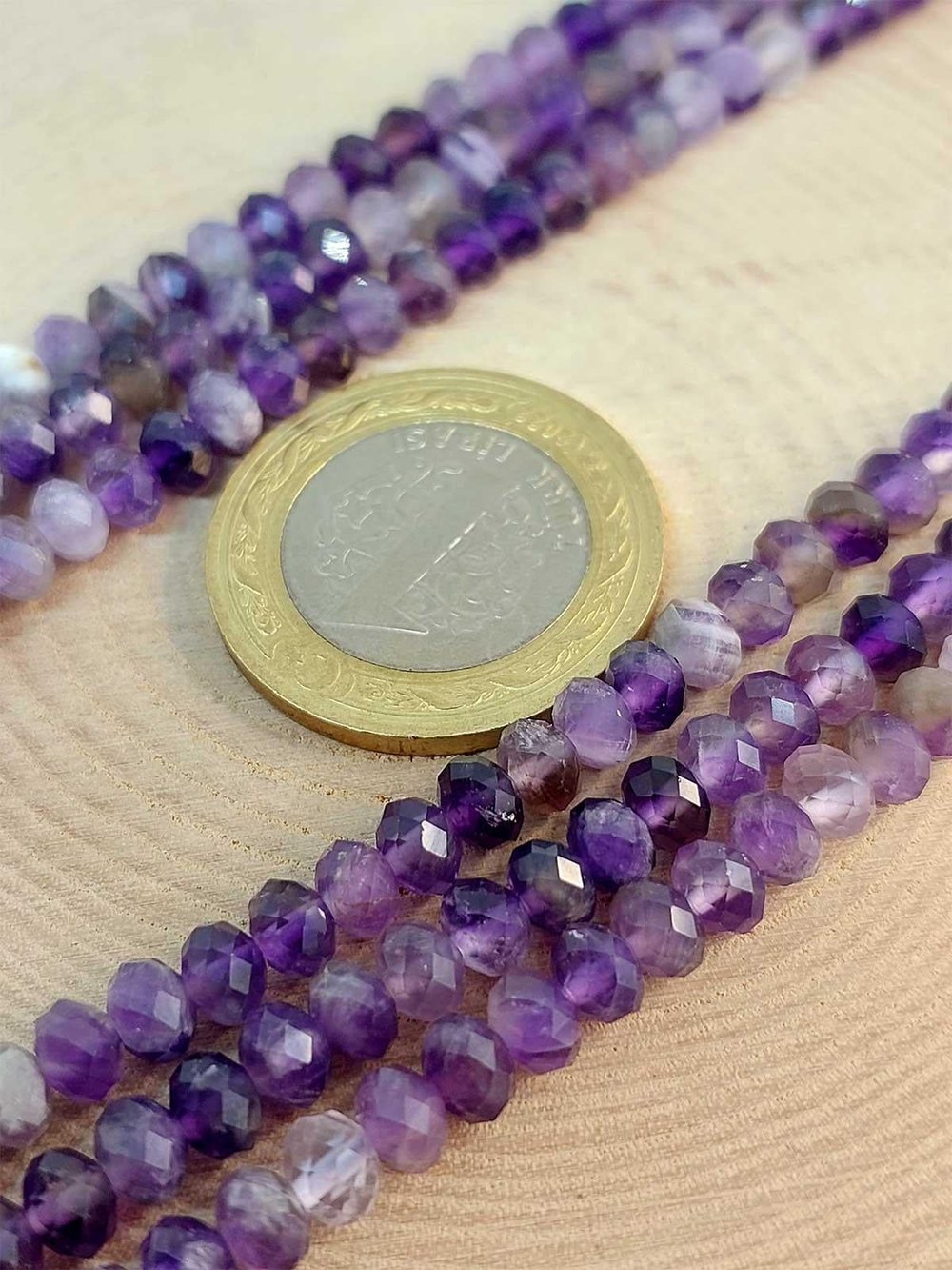 Ametist Taşı Rondela Faset Kesim YARIM Dizi 3*4.5mm (45234) (18cm uzunluğundadır)