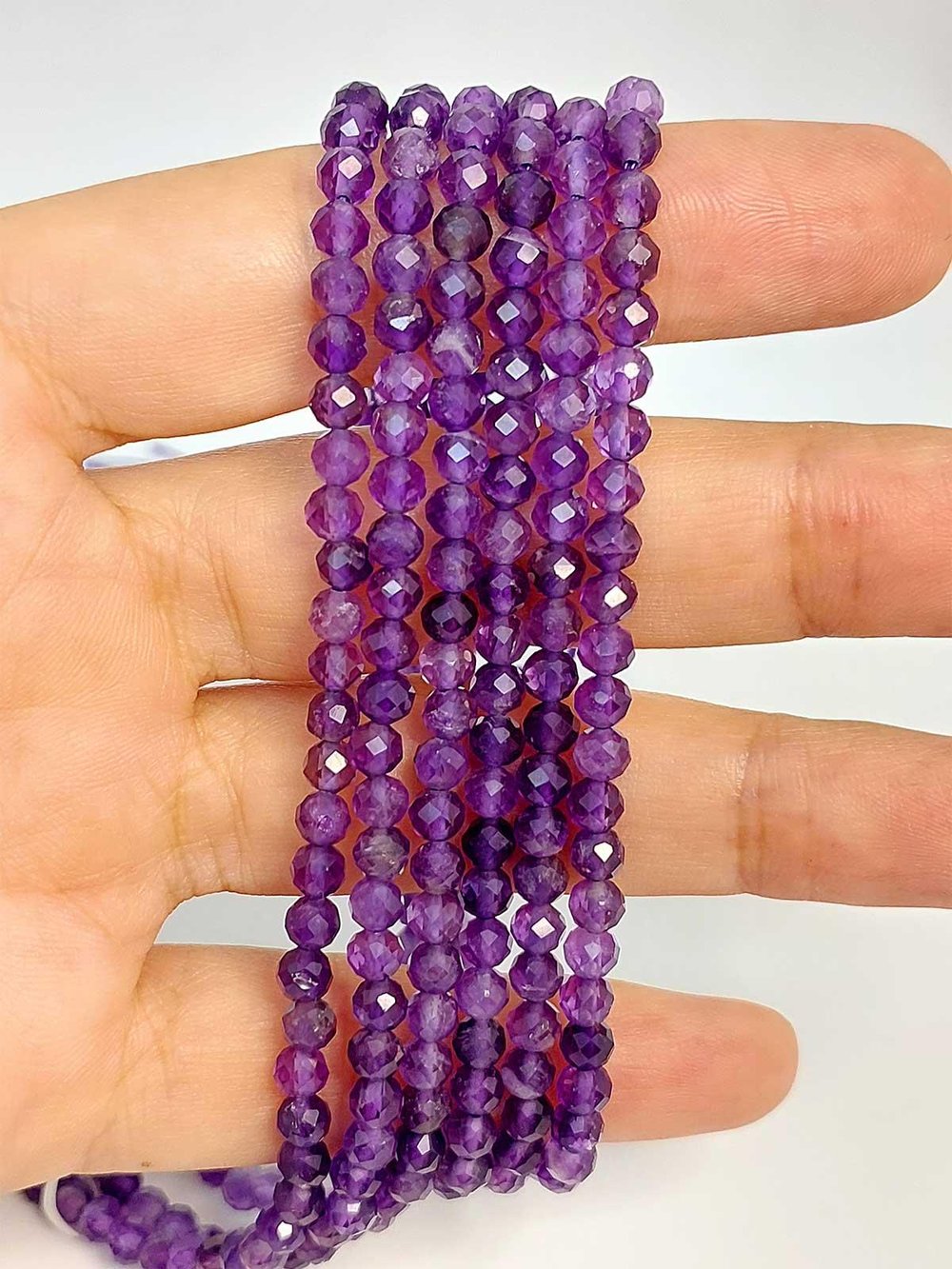 Ametist Taşı YARIM Dizi Faset Kesim 4mm (45440) (18cm uzunluğundadır)