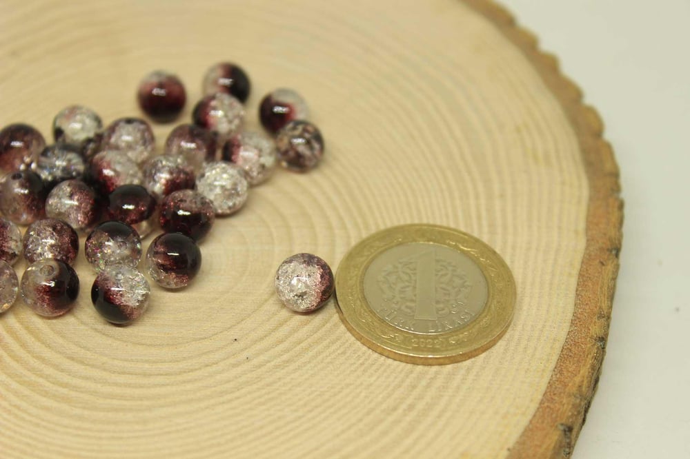 Bordo Renkli Cam Boncuk 8mm/adet (24325)