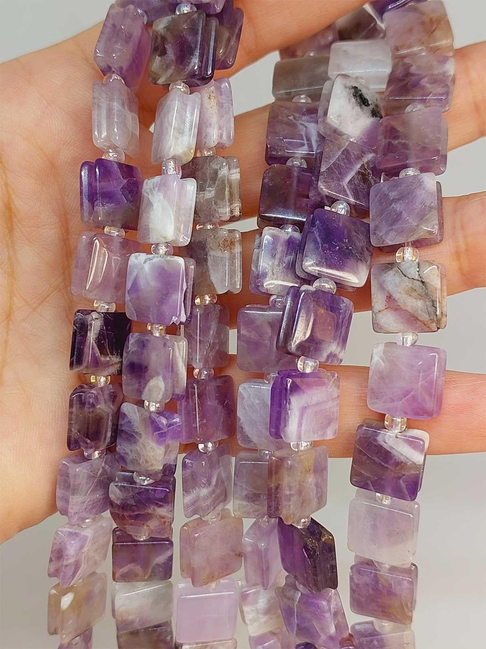Çeyrek Dizi (9cm uzunluğundadır!) Ametist Taşı Yandan Oyuklu Kare Kesim 10x10mm Çeyrek Dizi (49566)