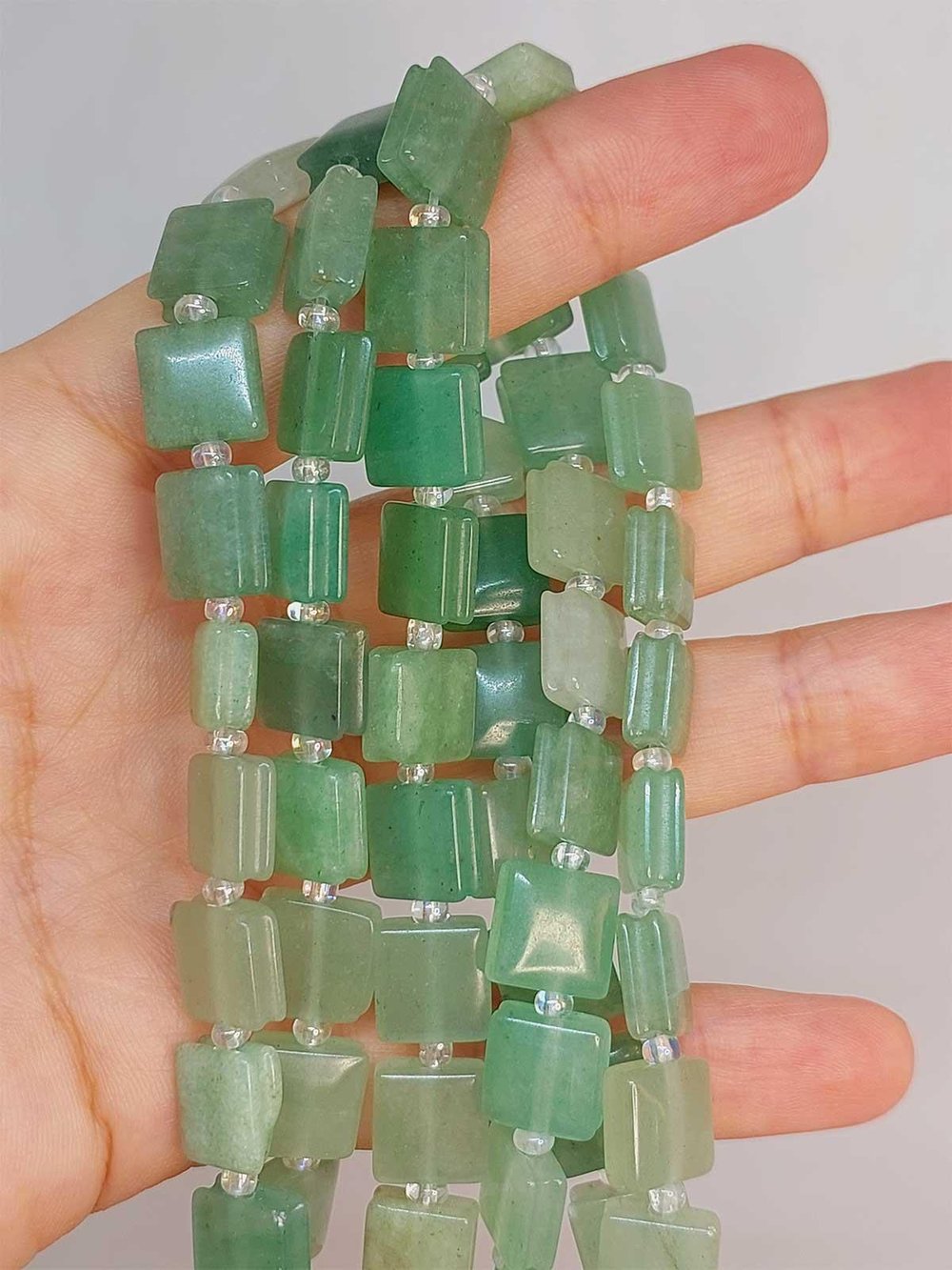 Çeyrek Dizi (9cm uzunluğundadır!) Aventurin Taşı Yandan Oyuklu Kare Kesim 10x10mm Çeyrek Dizi (49572)