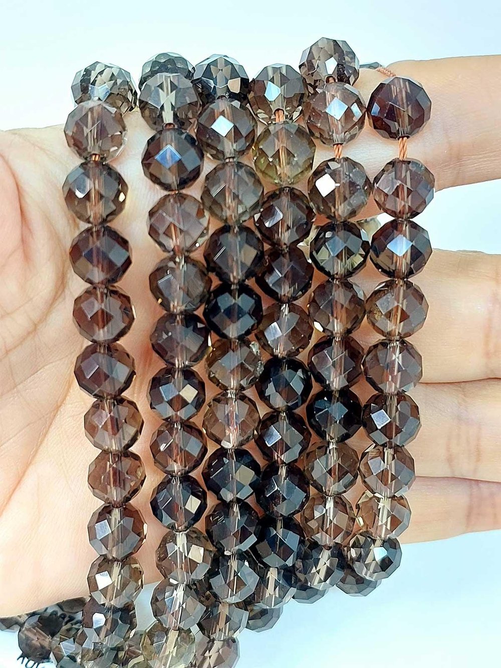 Çeyrek Dizi (9cm uzunluğundadır!) Dumanlı Kuvars Taşı Faset Kesim Çeyrek Dizi 8mm