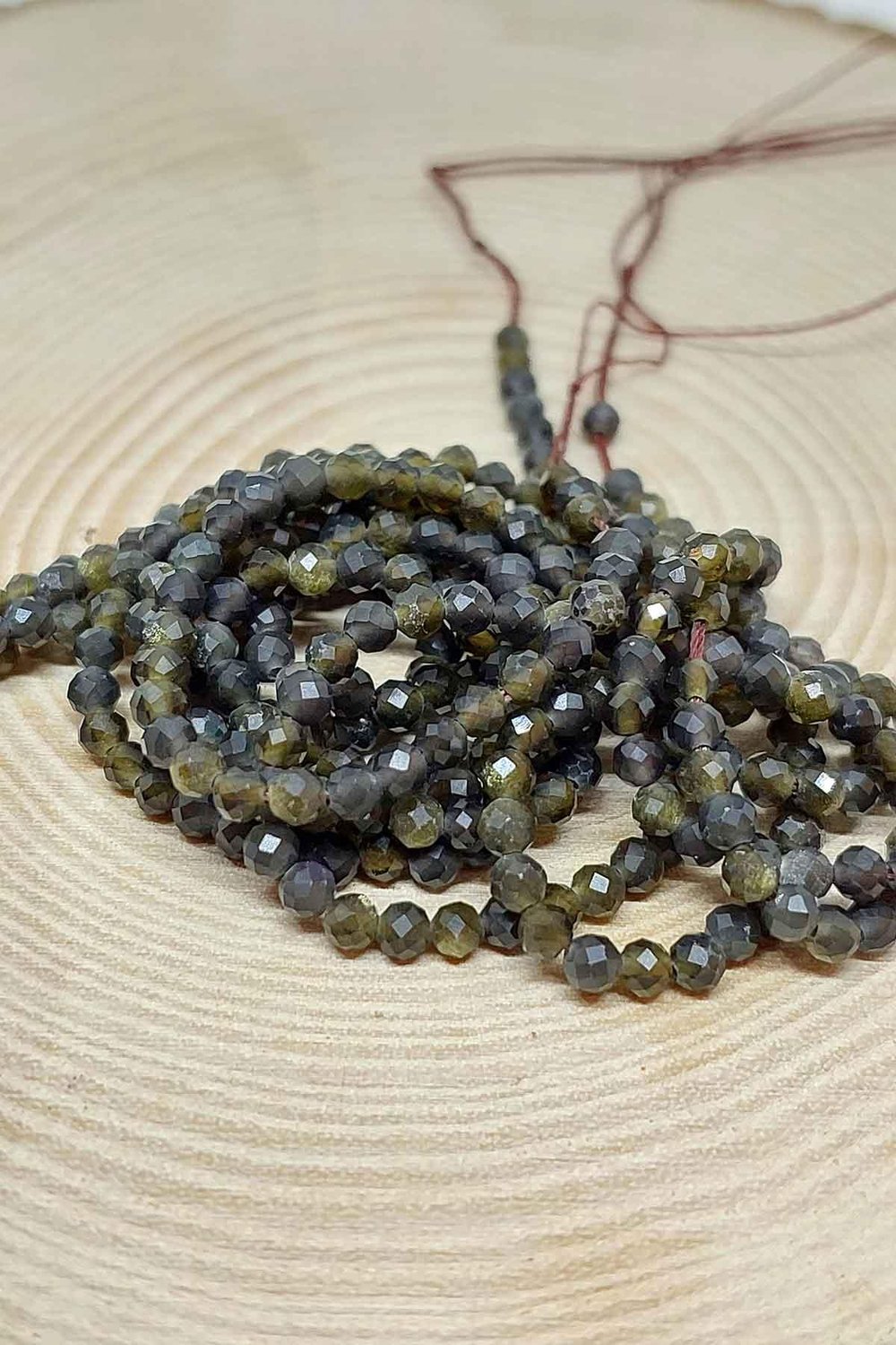 Çeyrek Dizi (9cm uzunluğundadır!) Golden & Siyah Obsidyen Taşı Çeyrek Dizi 2.5mm