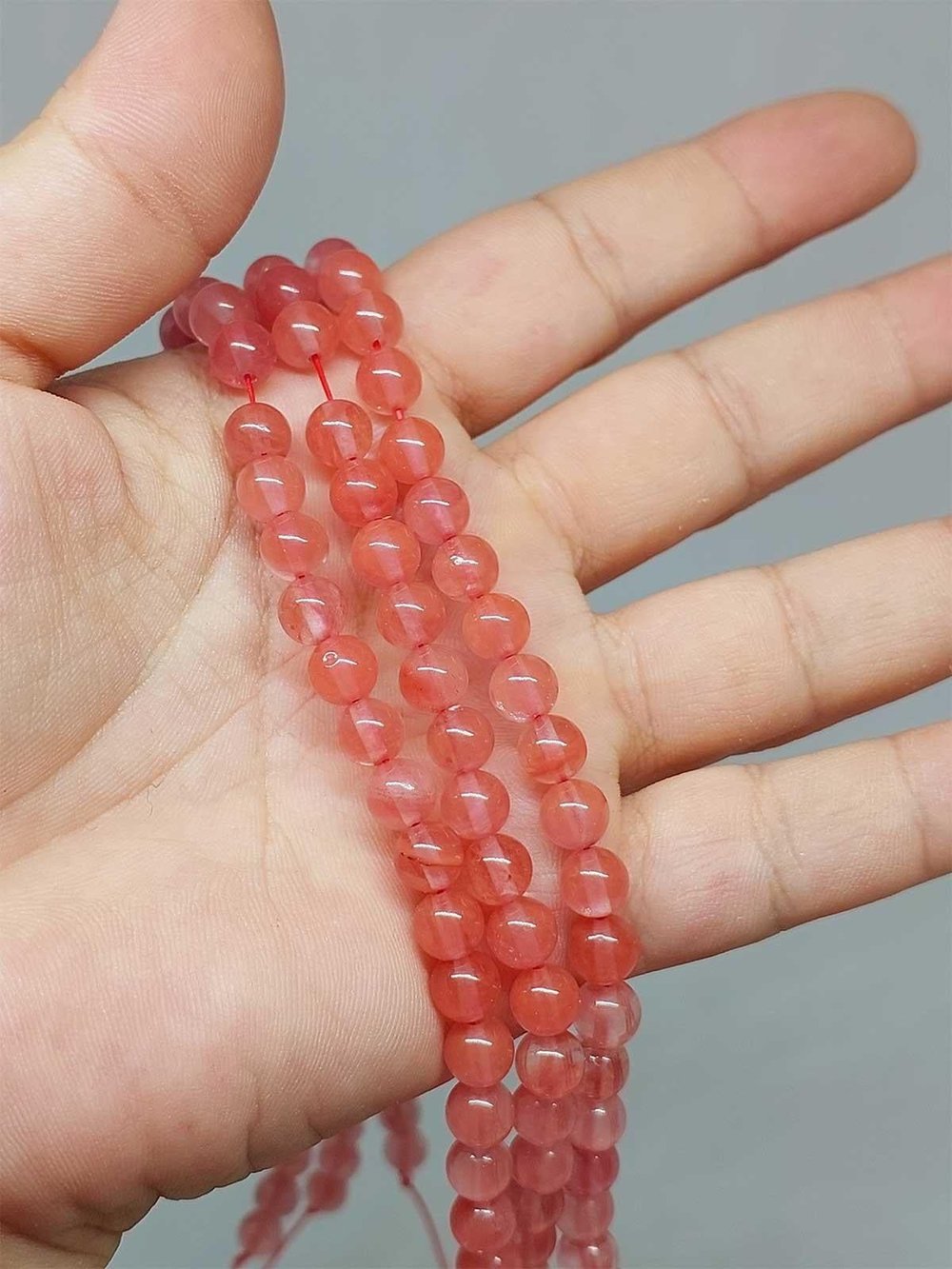 Çeyrek Dizi (9cm uzunluğundadır!) Gül Kuvars Taşı Çeyrek Dizi 6mm (51362)