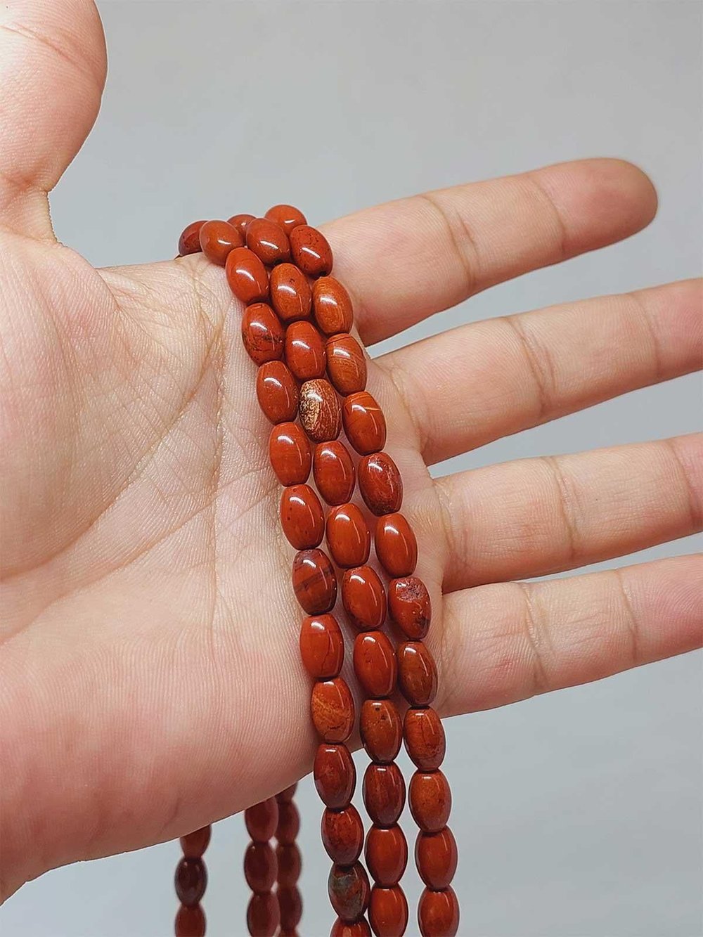 Çeyrek Dizi (9cm uzunluğundadır!) Jasper Taşı Arpa Kesim Çeyrek Dizi 6*8.5mm (49988)