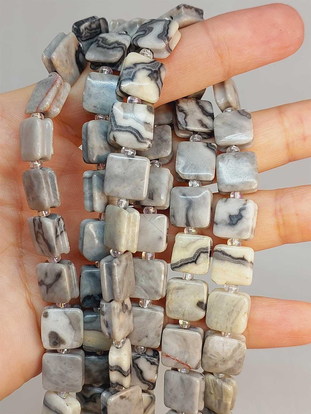 Çeyrek Dizi (9cm uzunluğundadır!) Jasper Taşı Yandan Oyuklu Kare Kesim 10x10mm Çeyrek Dizi (49562)