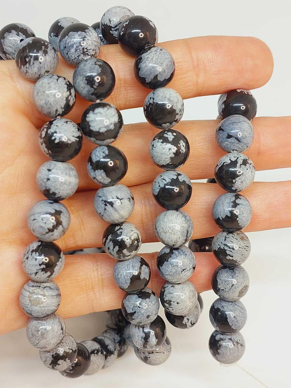 Çeyrek Dizi (9cm uzunluğundadır!) Kar Tanesi Obsidyen Taşı Çeyrek Dizi 10mm (49250)