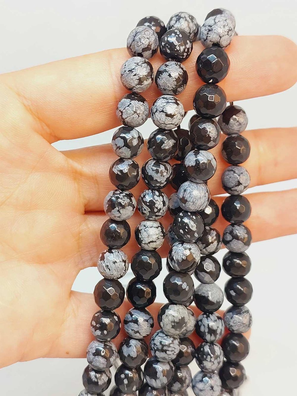 Çeyrek Dizi (9cm uzunluğundadır!) Kar Tanesi Obsidyen Taşı Faset Kesim Çeyrek Dizi 10mm