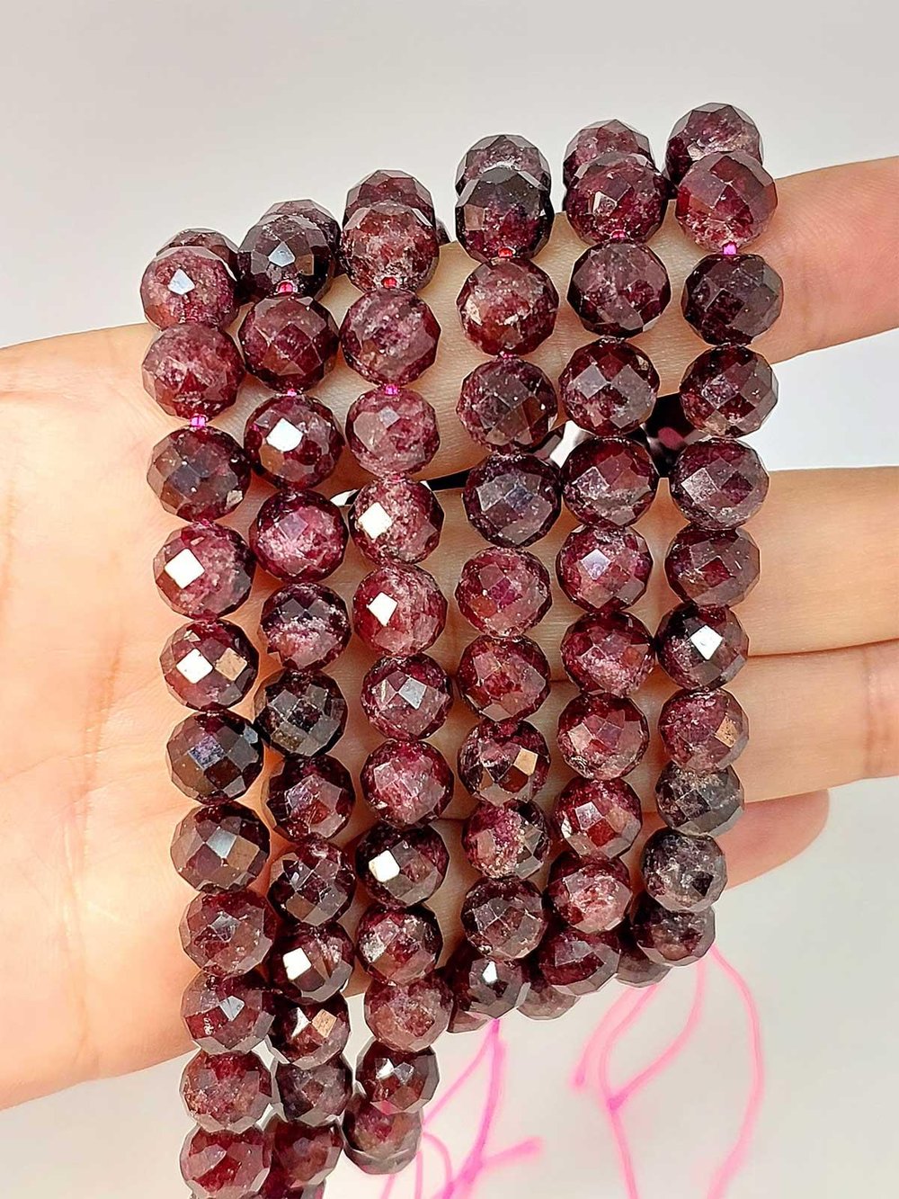 Çeyrek Dizi (9cm uzunluğundadır!) Lal (Granat) (Garnet) Taşı Faset Kesim Çeyrek Dizi 8mm
