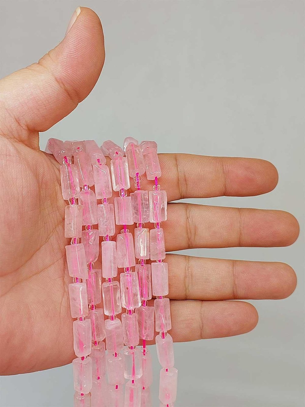 Çeyrek Dizi (9cm uzunluğundadır!) Pembe Kuvars Taşı 7x12mm Çeyrek Dizi (49944)