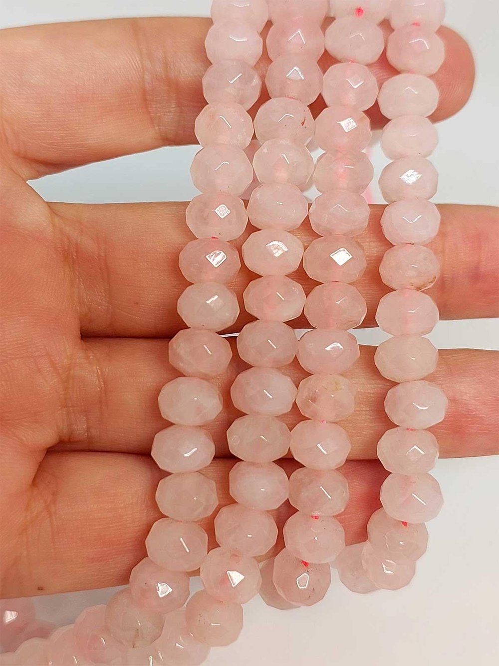 Çeyrek Dizi (9cm uzunluğundadır!) Pembe Kuvars Taşı Rondela Faset Kesim 5.5*7.5mm Çeyrek Dizi (45832)