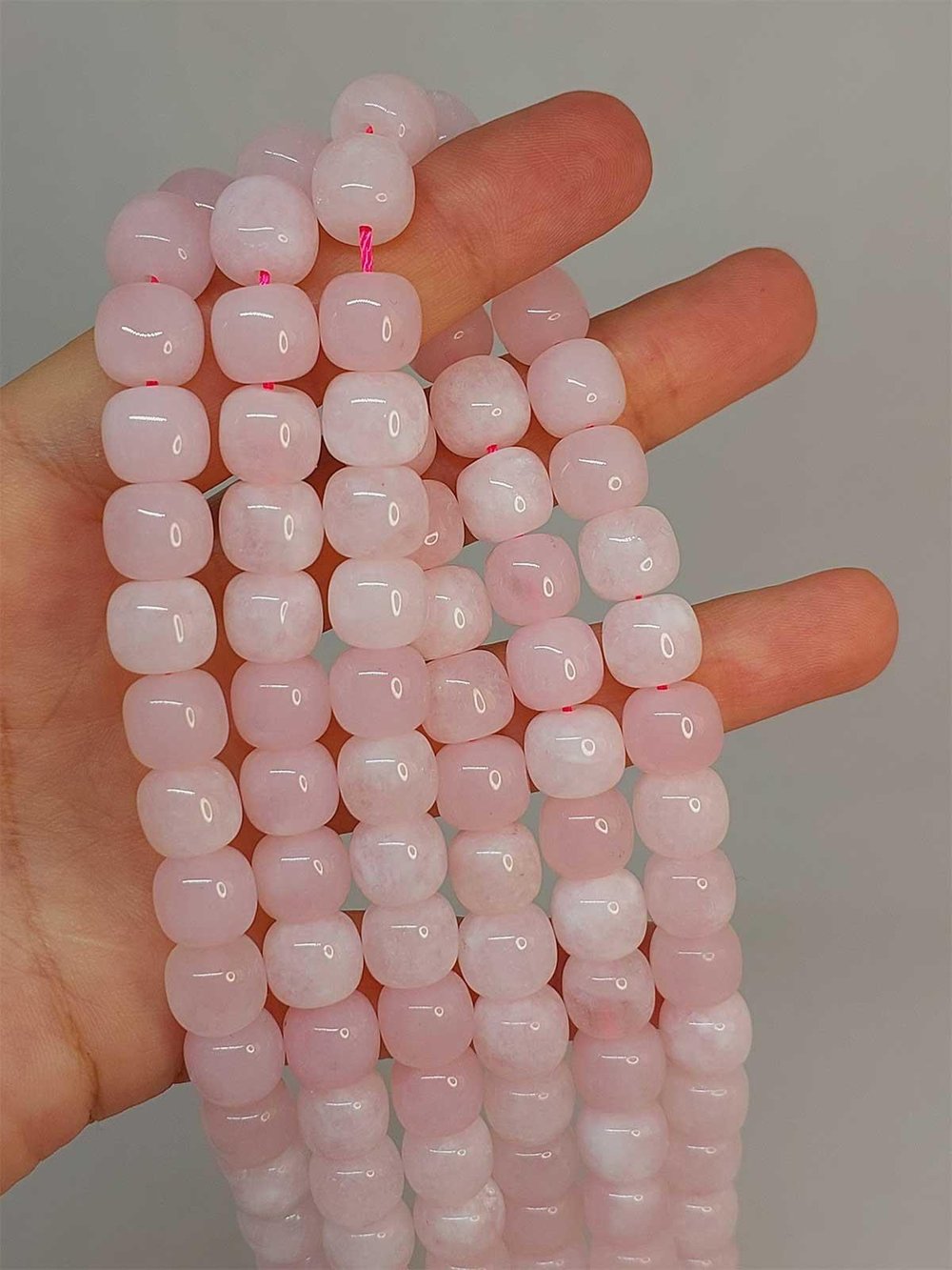 Çeyrek Dizi (9cm uzunluğundadır!) Pembe Kuvars Taşı Şekilli 9x10mm Çeyrek Dizi (49420)