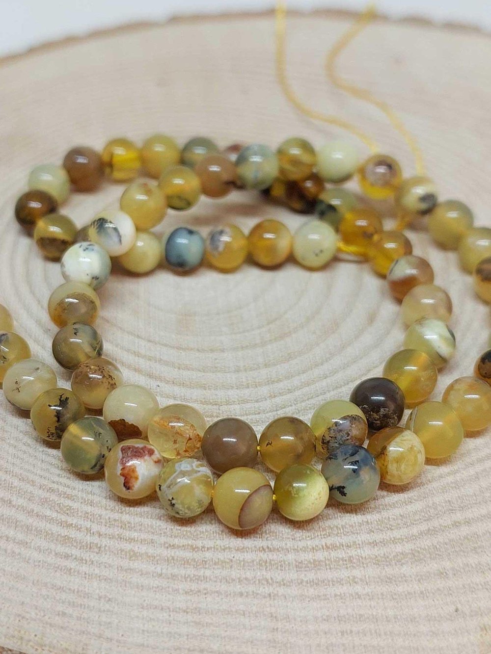 Çeyrek Dizi (9cm uzunluğundadır!) Sarı Alacalı Opal Taşı Çeyrek Dizi 5-6mm Aralığı