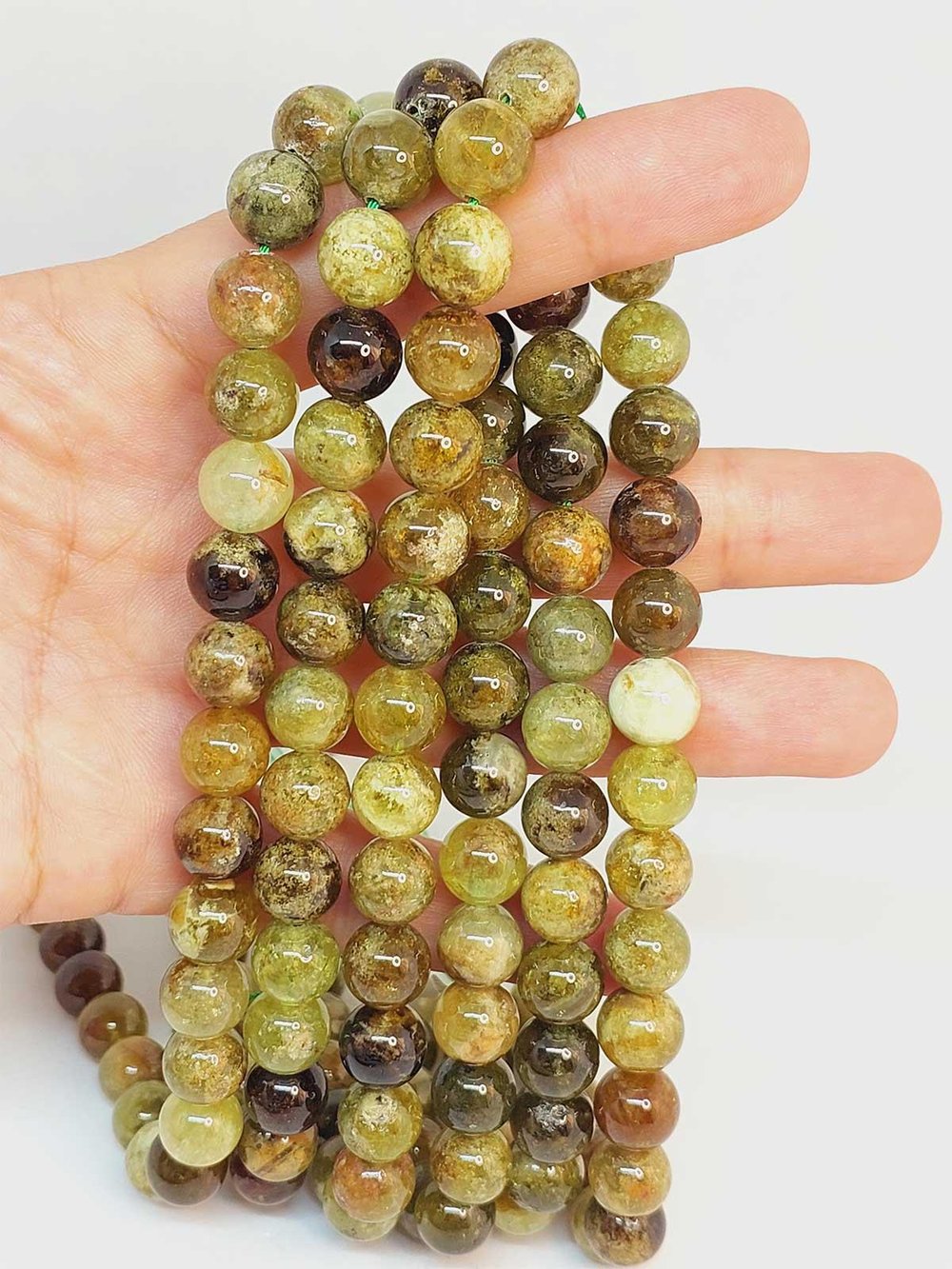 Çeyrek Dizi (9cm uzunluğundadır!) Yeşil Alacalı Lal (Granat) (Garnet) Taşı Çeyrek Dizi 10mm (49238)