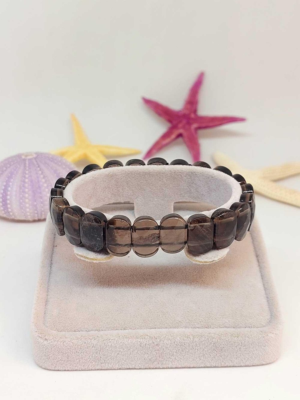 Dumanlı Kuvars Taşı Oval Kesim Unisex Bileklik (46084)