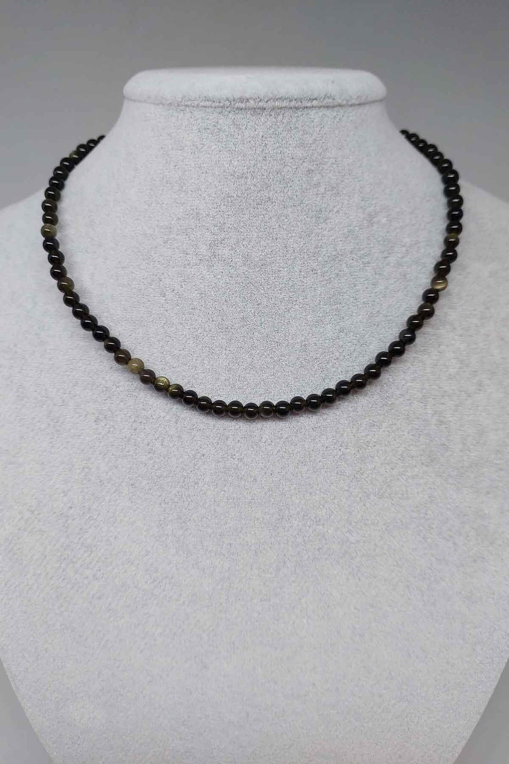 Golden & Siyah Obsidyen Taşı 4.5mm Kolye (Sabit Klipsli)
