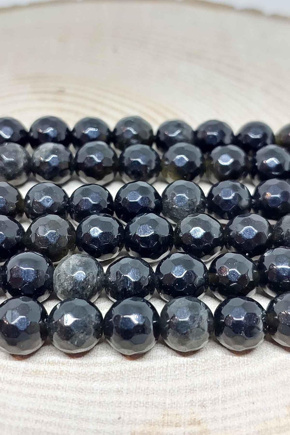 Golden & Siyah Obsidyen Taşı Faset Kesim YARIM Dizi 8mm (18cm uzunluğundadır)