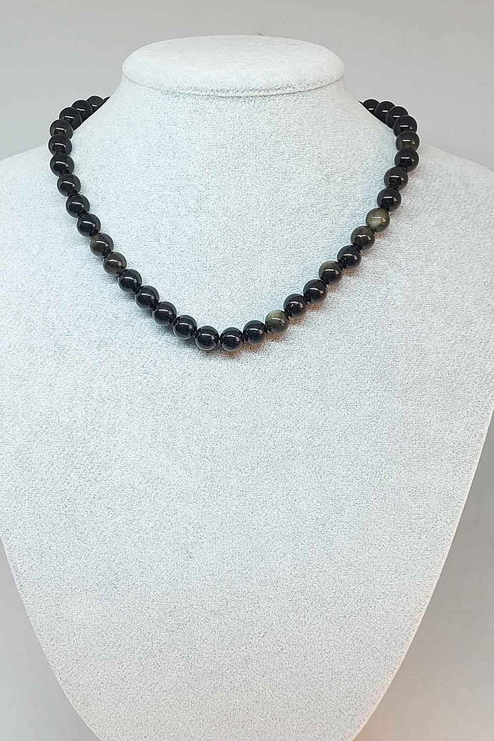 Golden & Siyah Obsidyen Taşı Kolye 8mm (Klipsli)