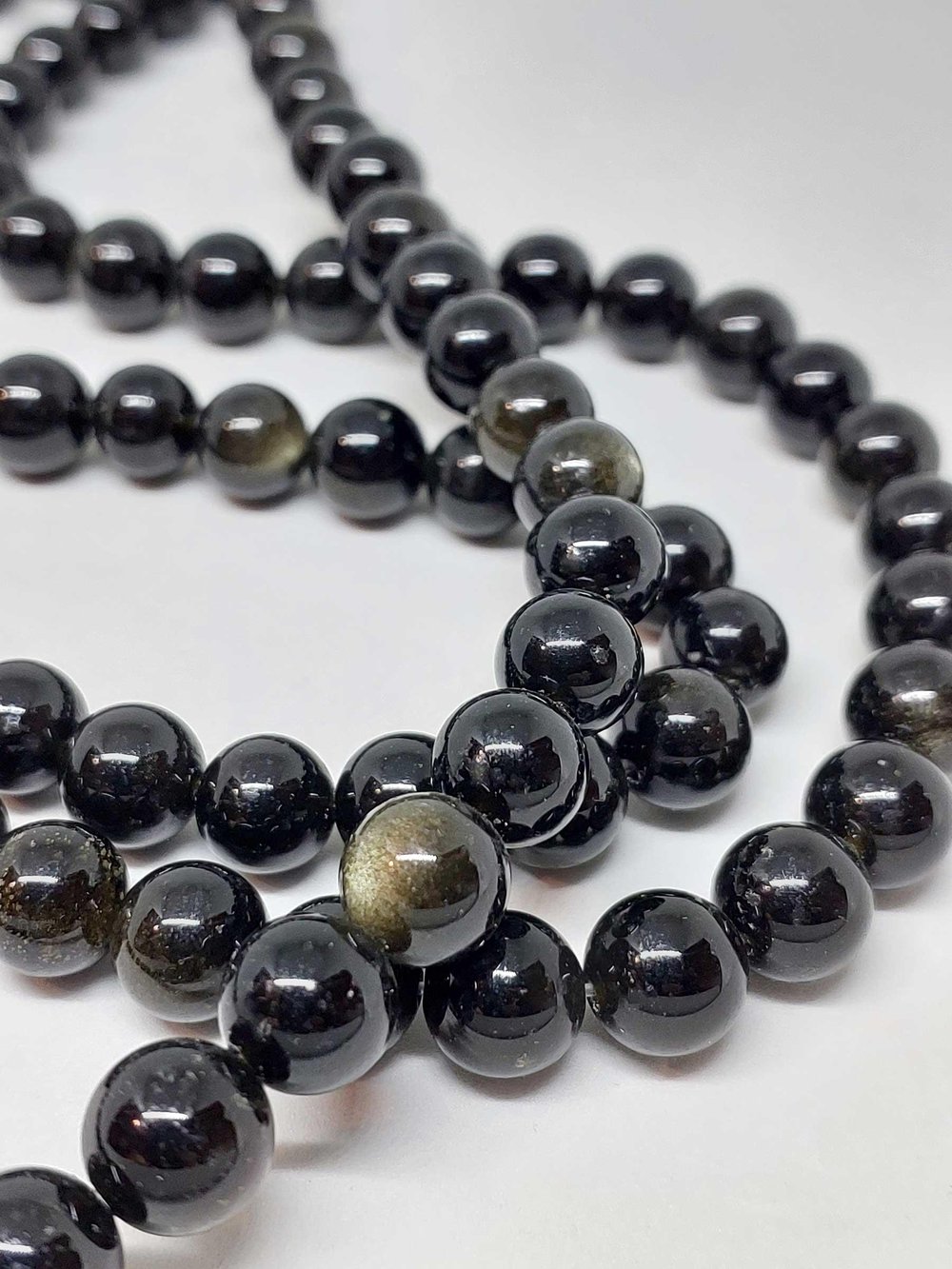 Golden & Siyah Obsidyen Taşı YARIM Dizi 10mm (18cm uzunluğundadır)