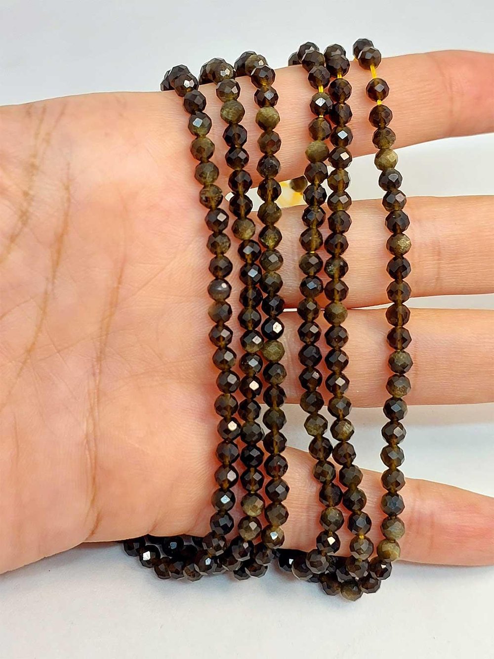 Golden Obsidyen Taşı Faset Kesim YARIM Dizi 3.5mm (45226) (18cm uzunluğundadır)