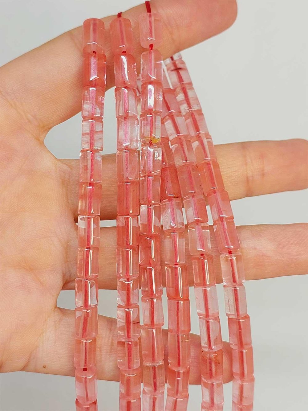 Gül Kuvars Taşı Silindir Kesim 5.5x7.5mm YARIM Dizi (49312) (18cm uzunluğundadır)