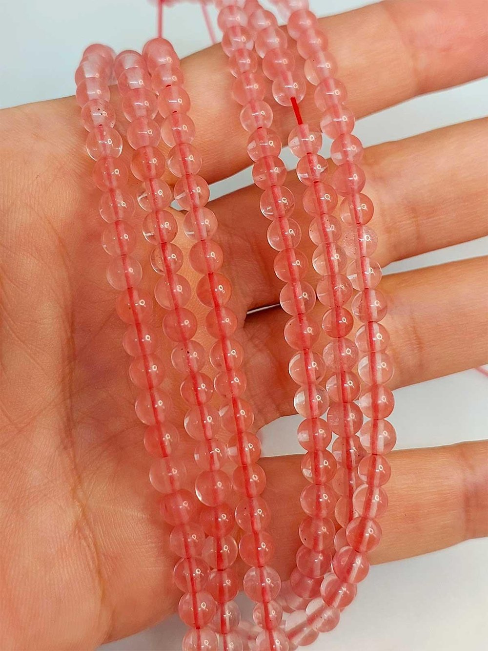 Gül Kuvars Taşı YARIM Dizi 4-4.5mm Aralığı (18cm uzunluğundadır)