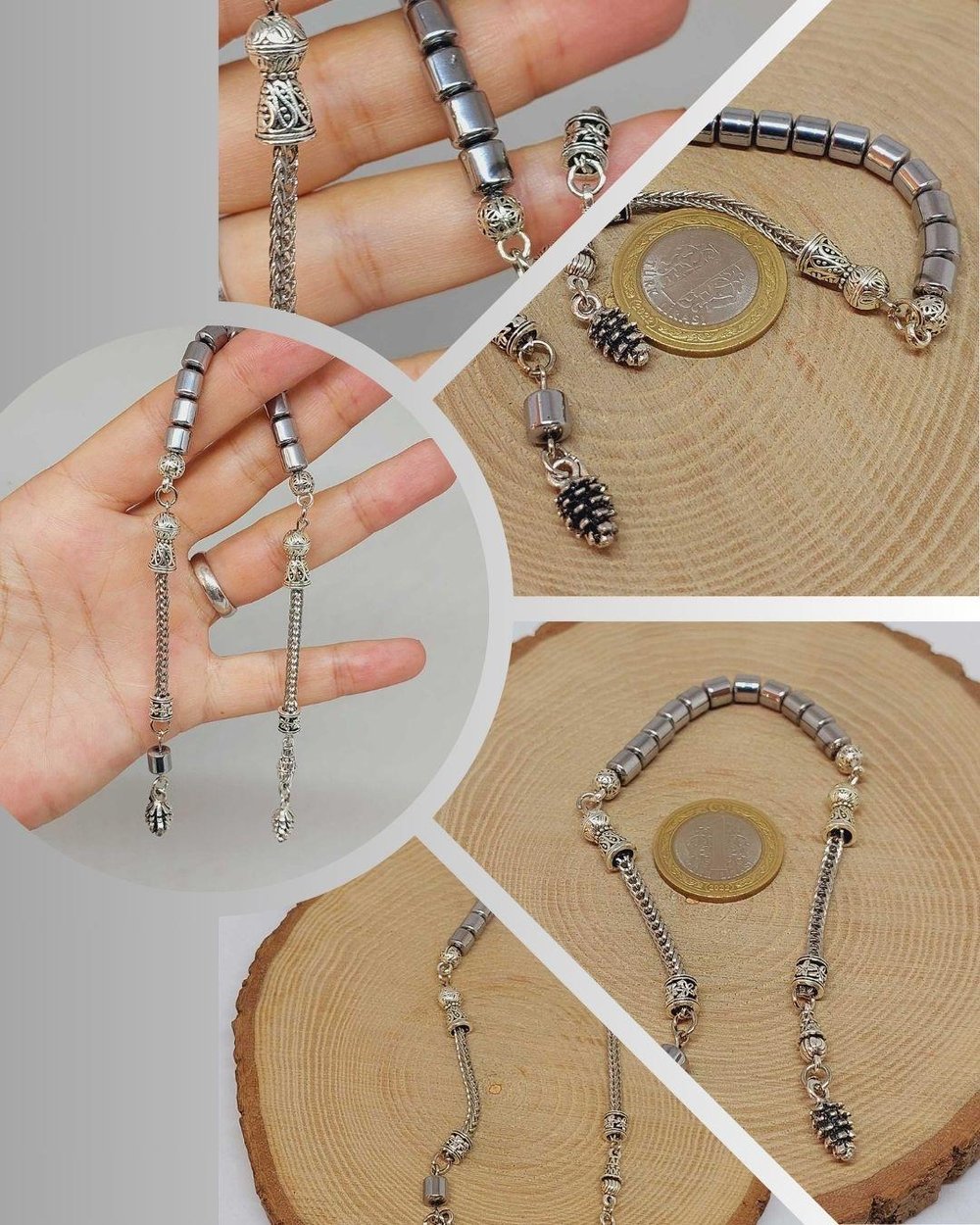 Hematit Taşı Silindir Kesim Sallamalık Zaza Tesbih 6mm (48194)