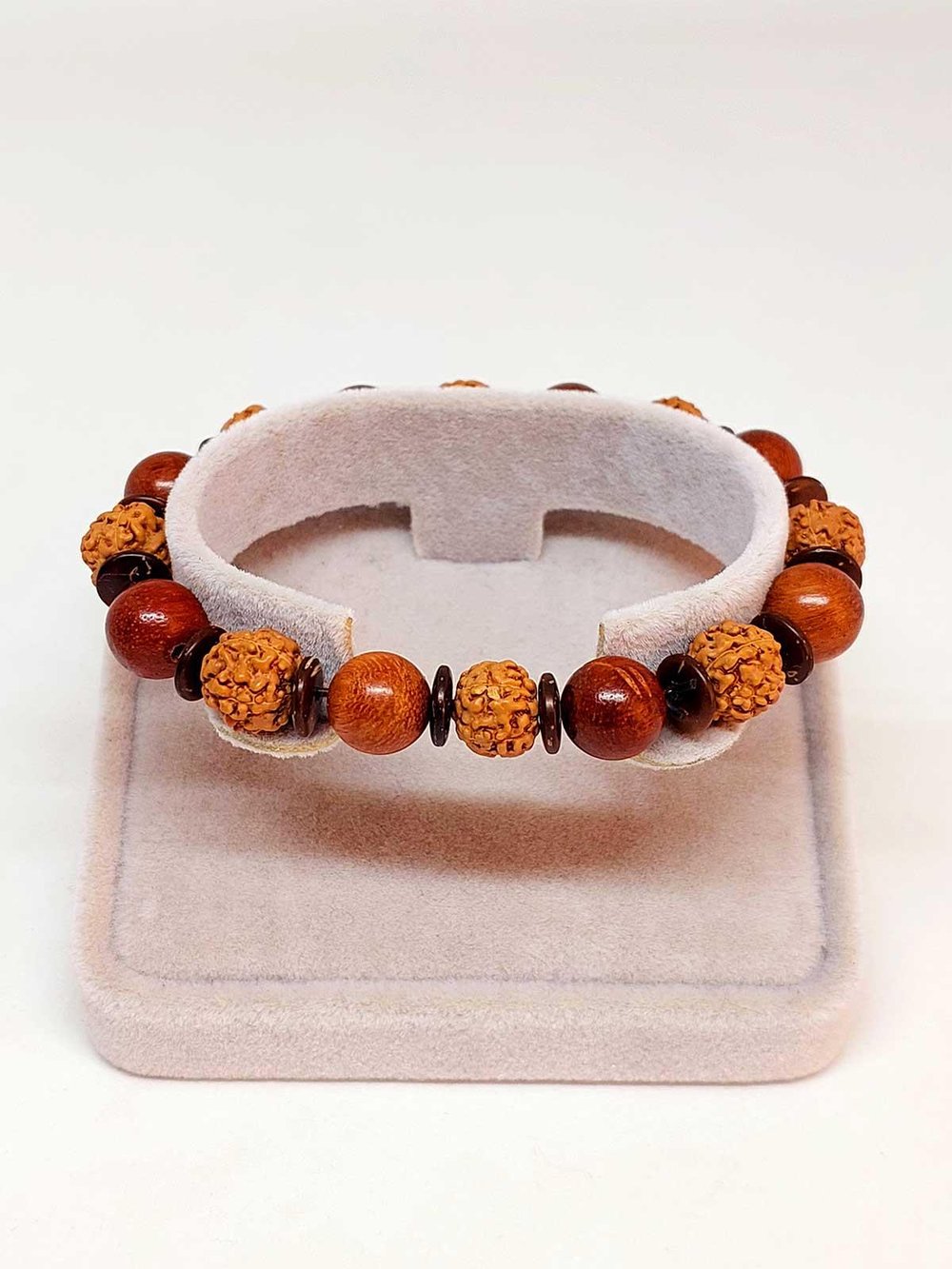 Hindistan Cevizi. Rudraksha & Kan Ağacı Unisex 10mm Ahşap Tasarım Bileklik (39665)