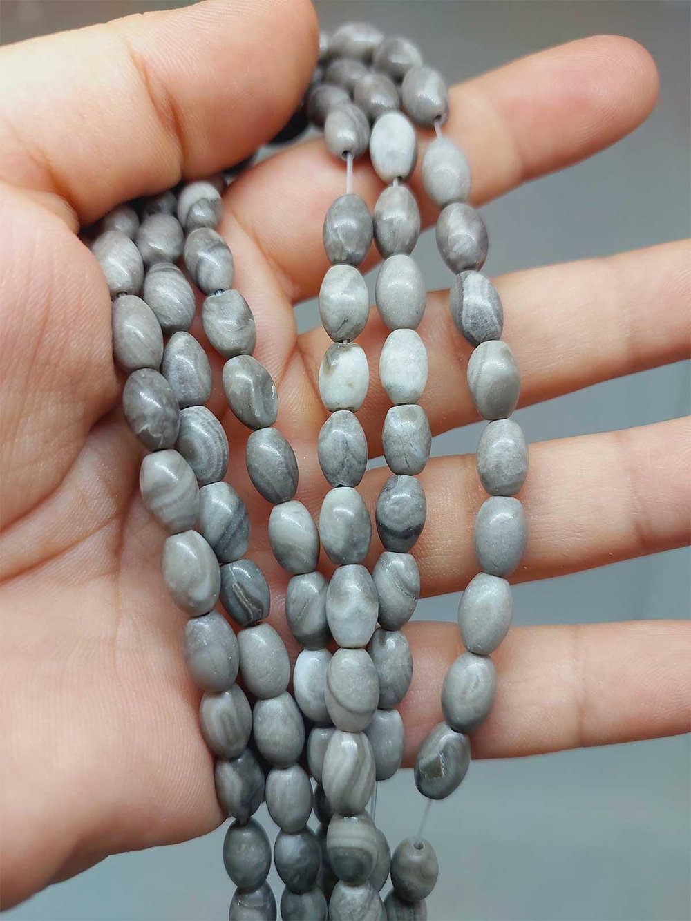 Jasper Taşı Arpa Kesim YARIM Dizi 6*8.5mm (51304) (18cm uzunluğundadır)