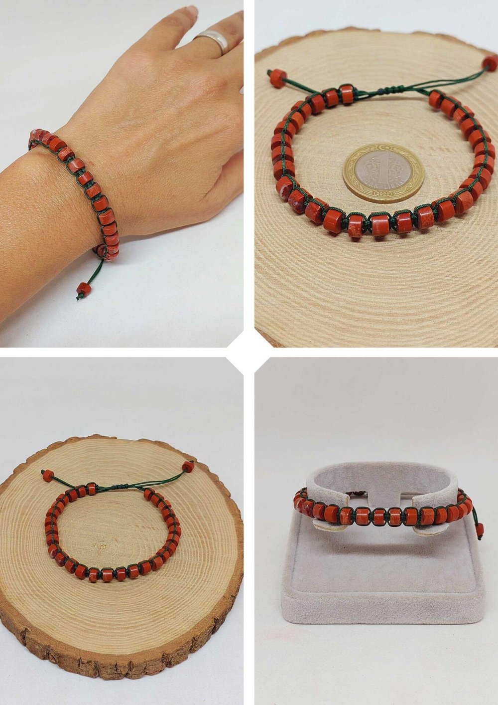 Jasper Taşı Rondela Kesim Makrome Tasarım Unisex Bileklik (49348)