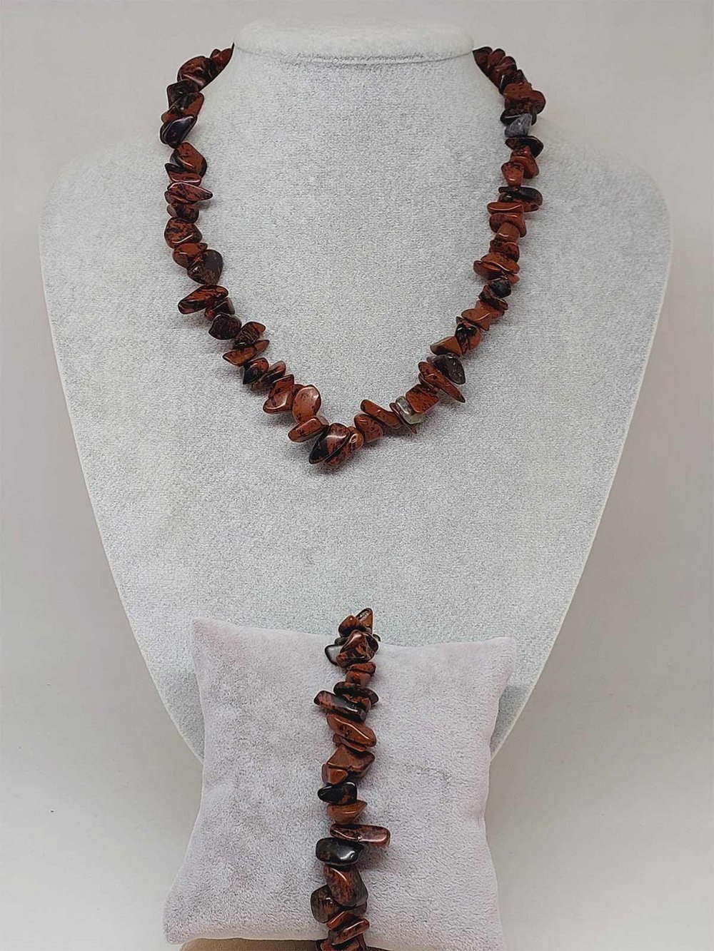 Kahverengi Obsidyen Taşı İri Taşlar Kolye & Bileklik Seti (52268)