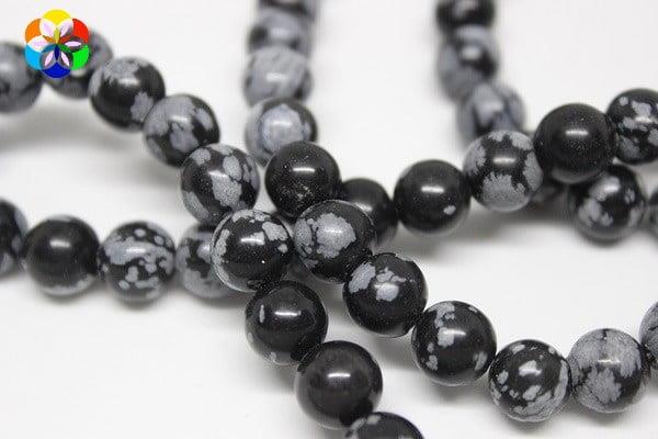 Kar Tanesi Obsidyen Taşı YARIM Dizi 8mm (18cm uzunluğundadır)