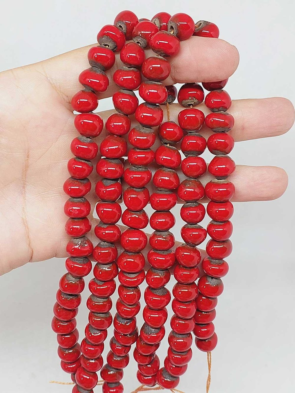 Kırmızı Renk Sırlı Seramik Boncuk Dizi 8-9mm/29cm (54276)